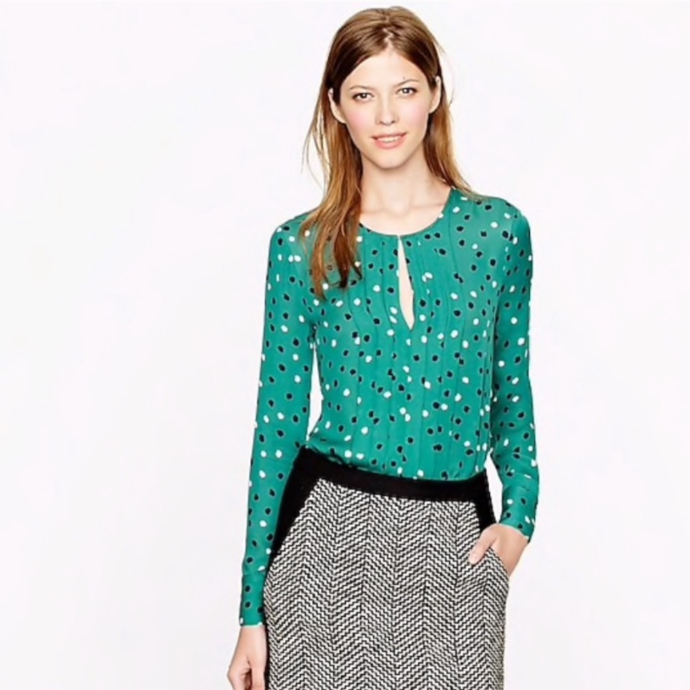 Pleated Silk Blouse Abstract Dot by J.Crew sz 6